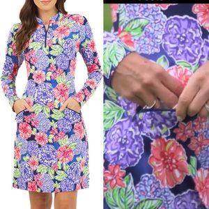 IBKUL Dress Long Sleeve 1/4 Zip Long Sleeve Larisa Navy Multi Floral Cooling New